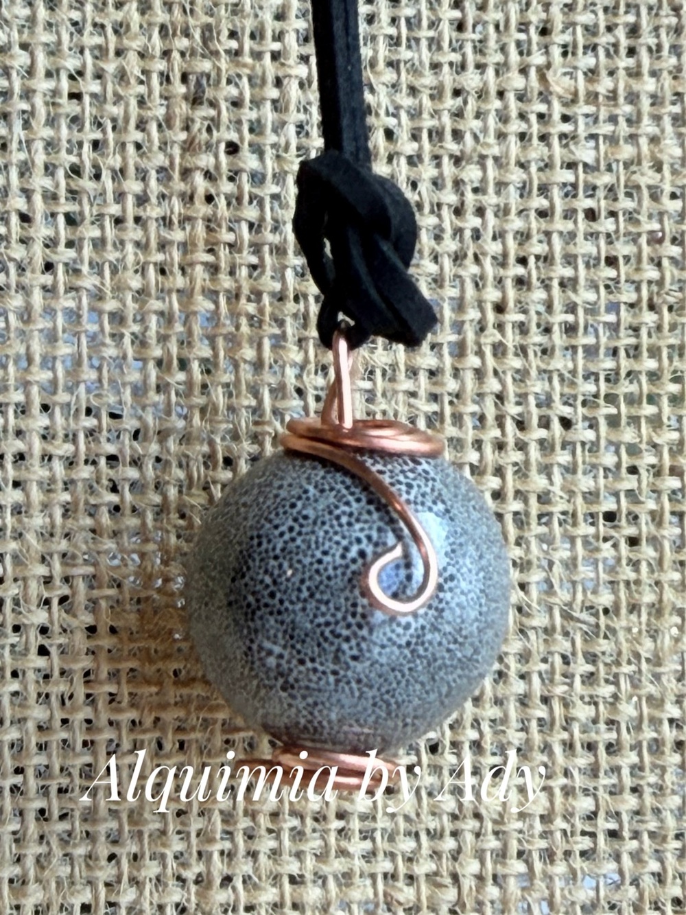 FALL + black suede Gray Beaded Sphere Necklace with Copper Wrap